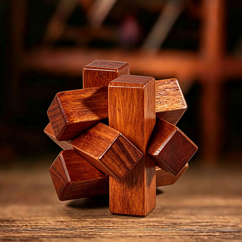 Brain Teaser Cube - Wooden Knot Puzzle IQ Logic Training